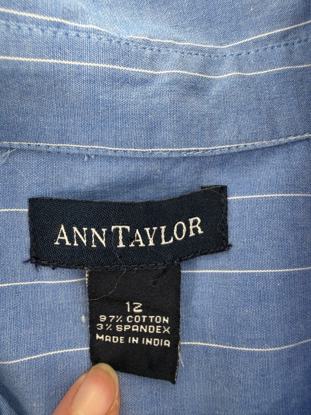 Ann Taylor Blue White Pinstripe Sleeveless Button Front Shirt Dress 12 - Picture 4 of 12